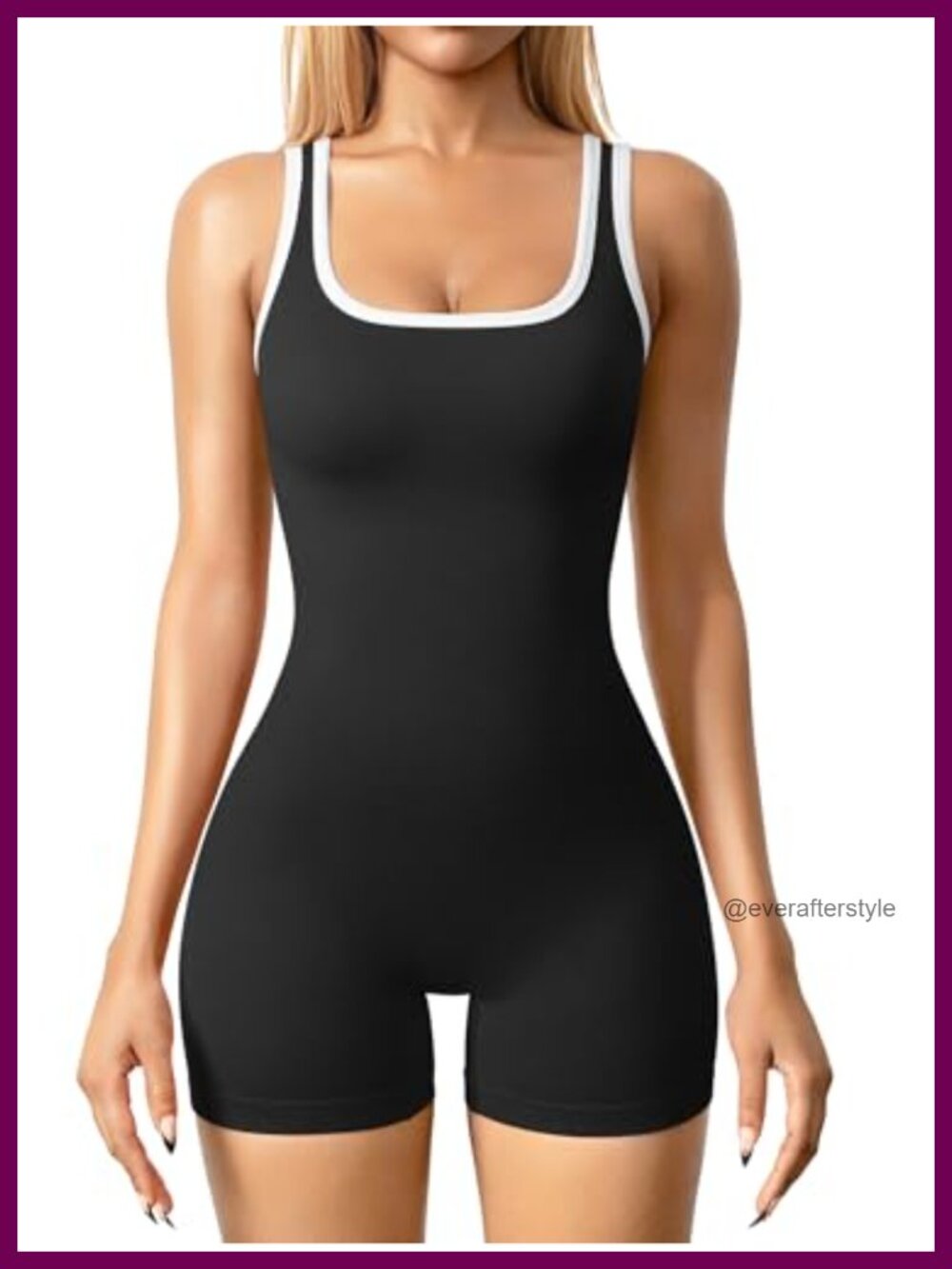 Women's Square Neck Wide Strap Tank Romper Nylon Spandex Workout